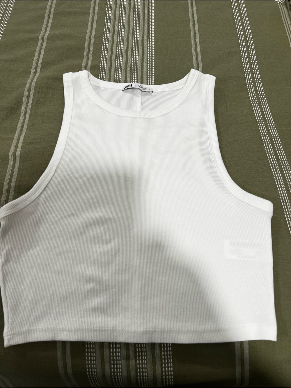Zara White Ribbed Cropped Tank Top